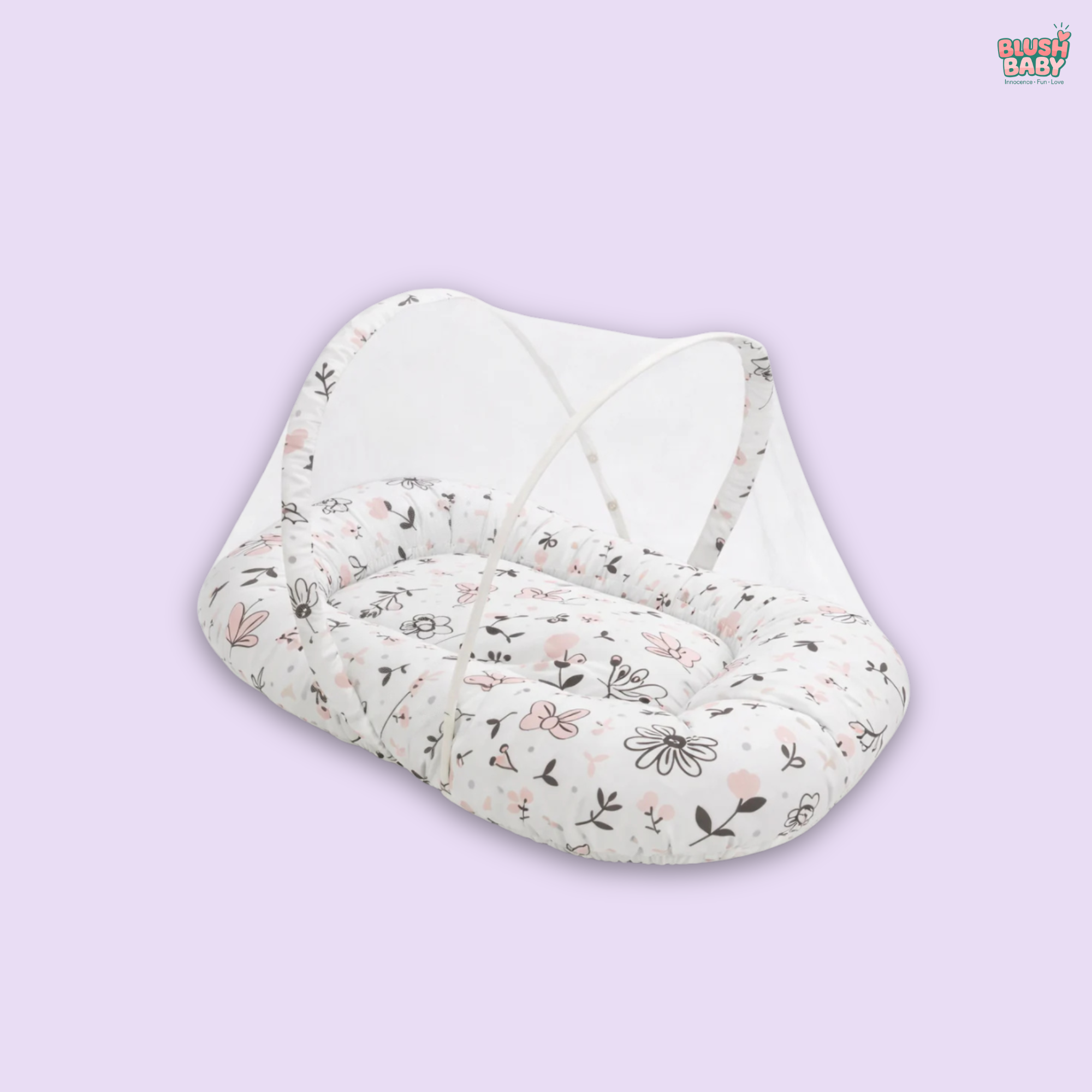 Pink Floral Print Baby Mosquito Net Bed