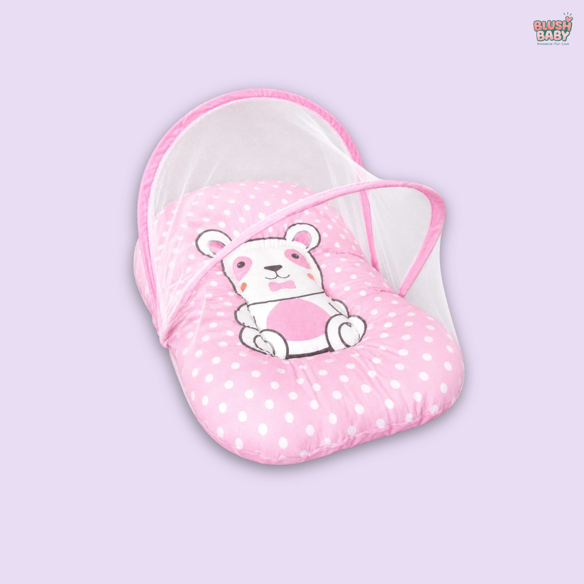 Pink Teddy Print Baby Mosquito Net Bed