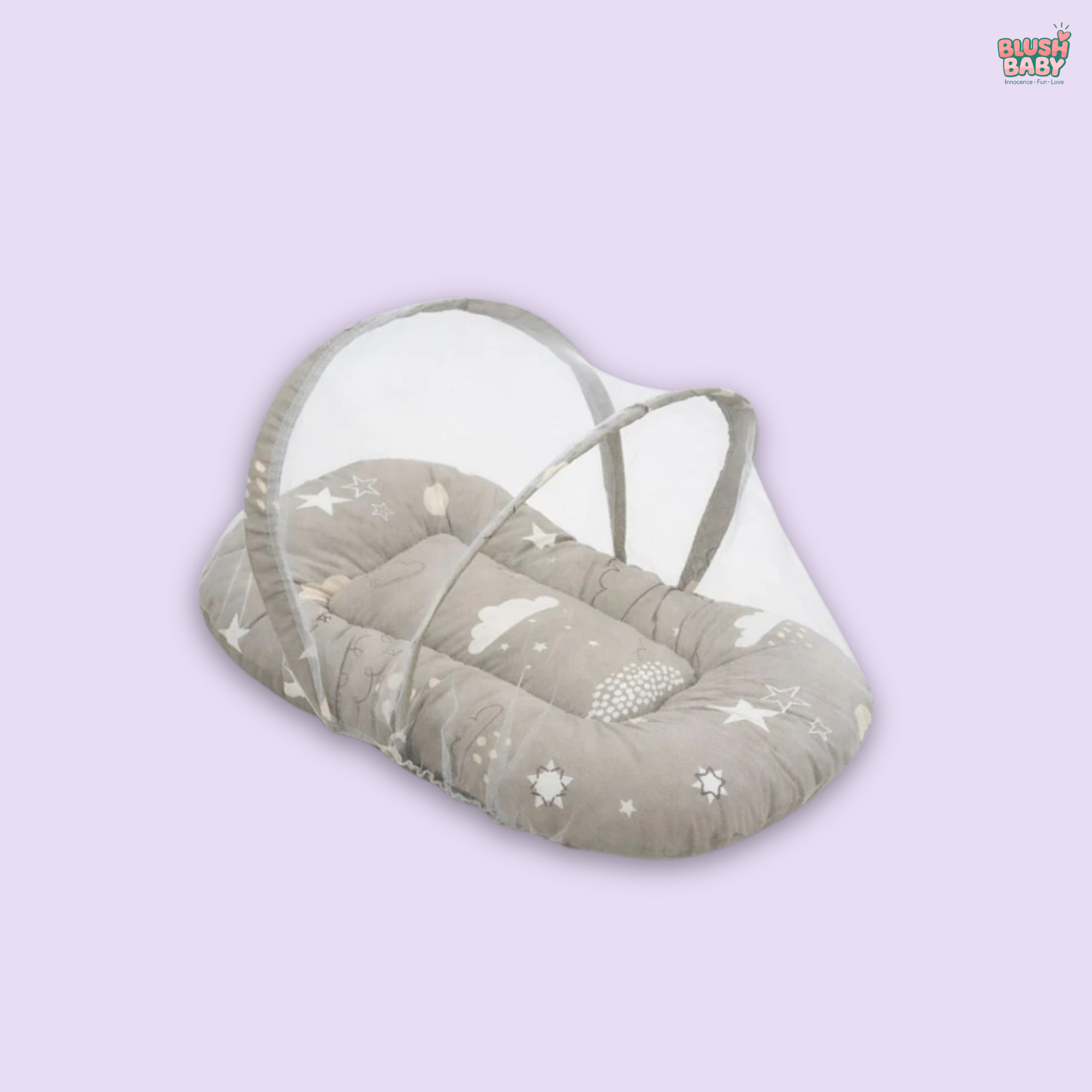 Grey Star Print Baby Mosquito Net Bed