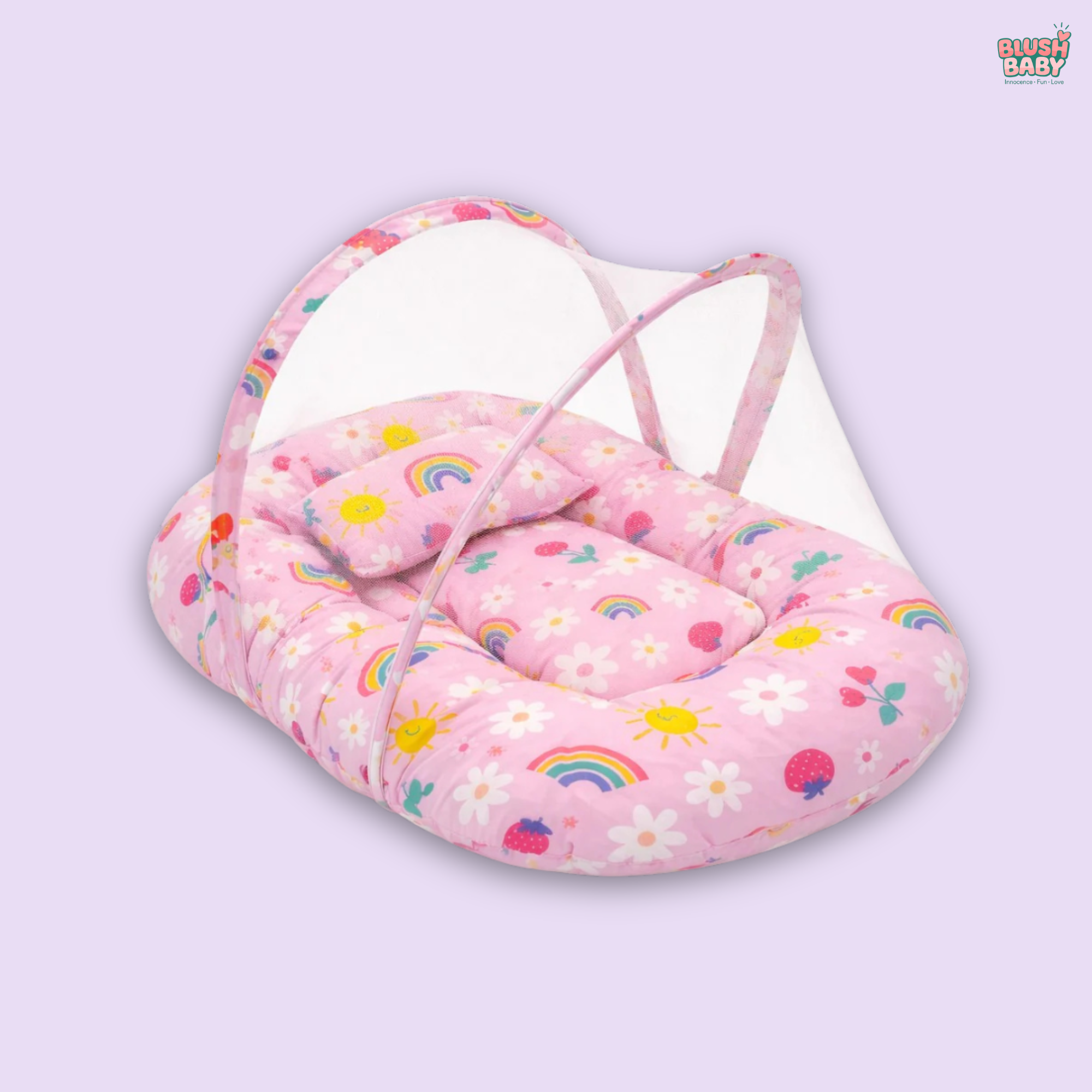 Pink Flower Print Baby Mosquito Net Bed