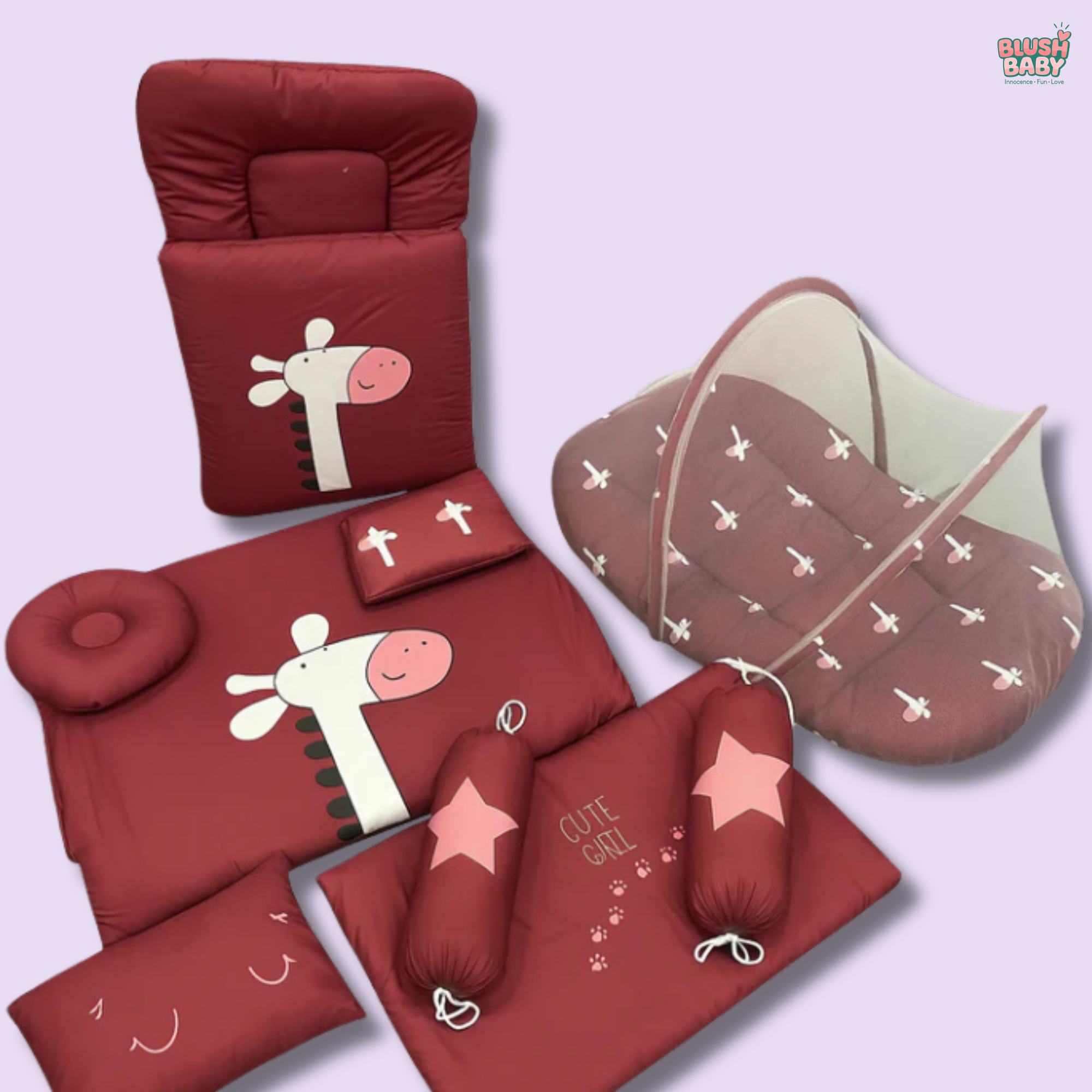 Maroon Giraffe Design 9Pc Carry Nest Set