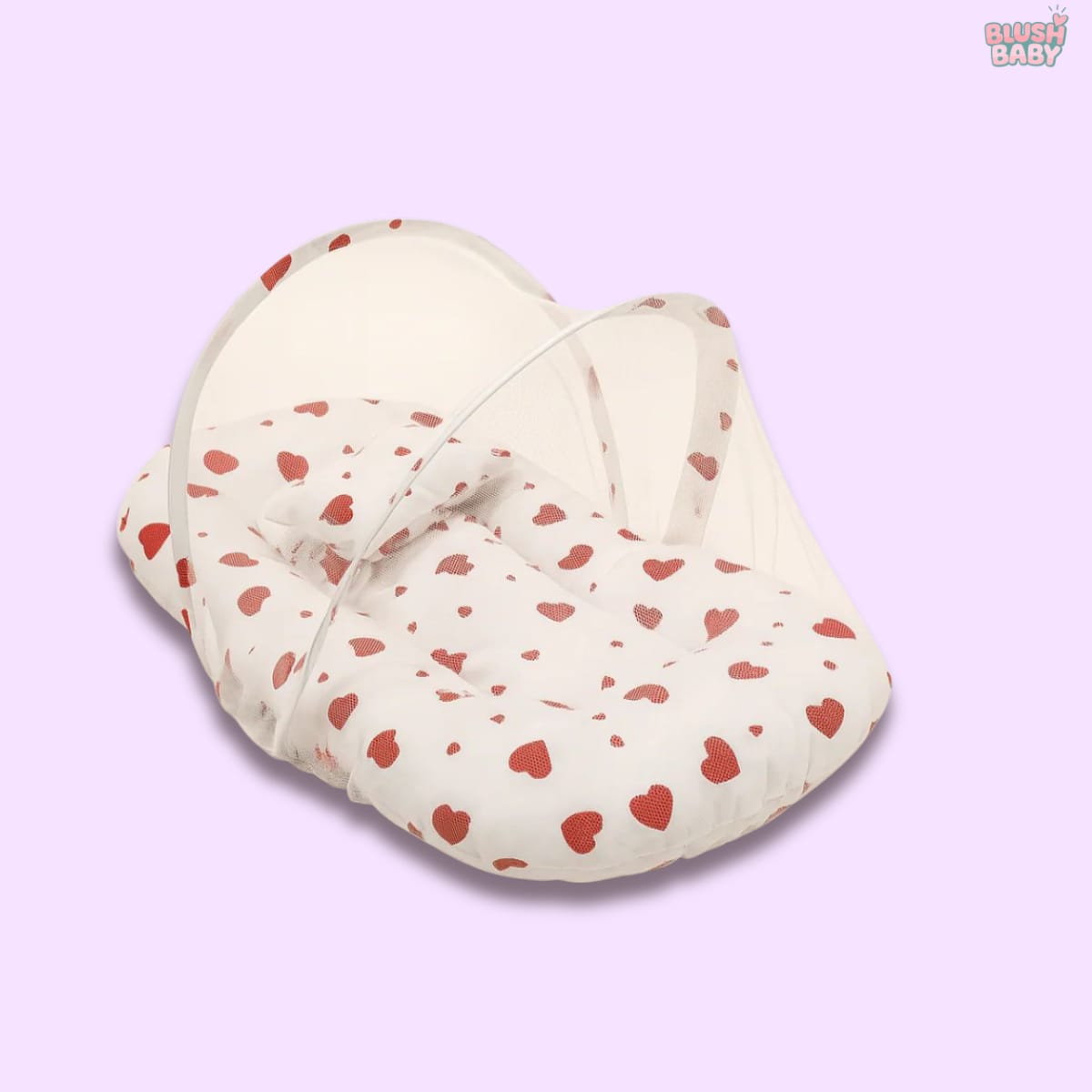 Baby sleeping bag with red heart patterns