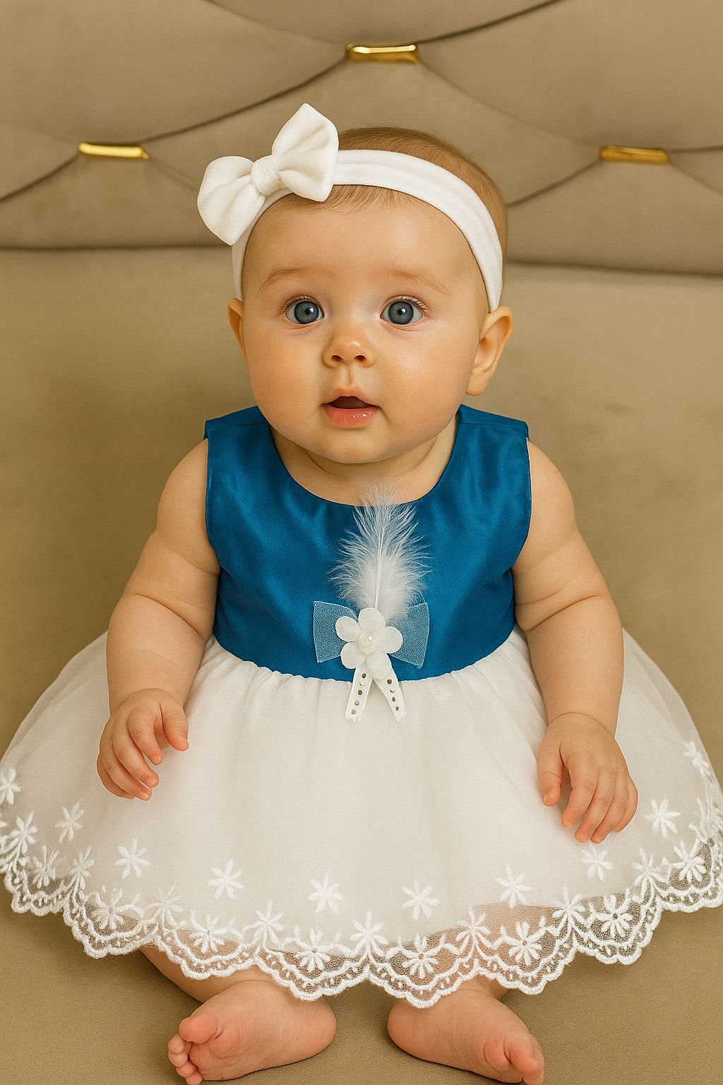 Blue Satin & Tulle Baby Frock
