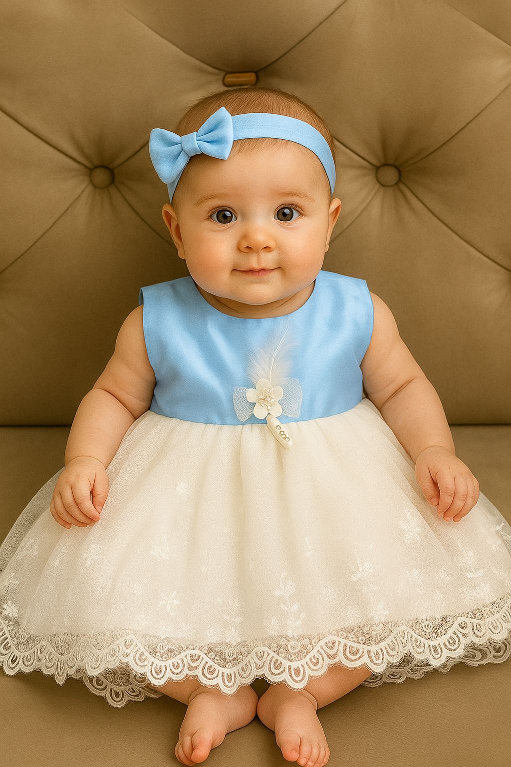 Sky Blue Satin & Tulle Baby Frock
